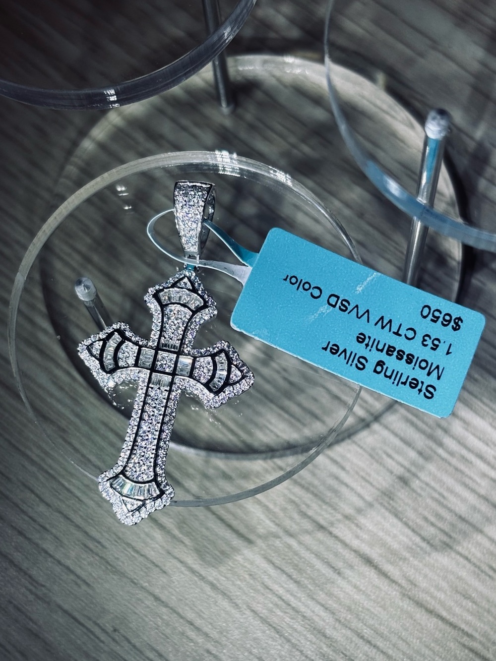 Solid 925 Sterling Silver VVS Moissanite Cross Pendant - Picture 3 of 13